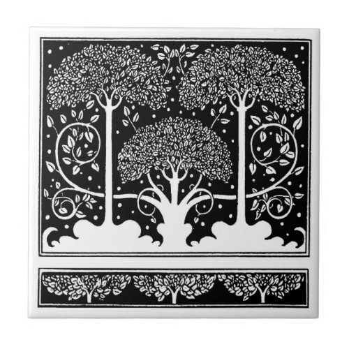 Art Nouveau Tree Beardsley Pattern Tile