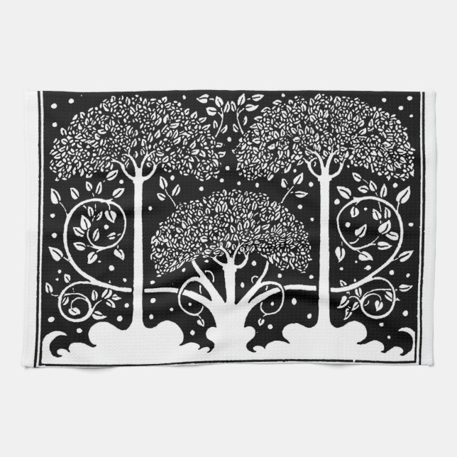 Art Nouveau Tree Beardsley Pattern Towel (Horizontal)