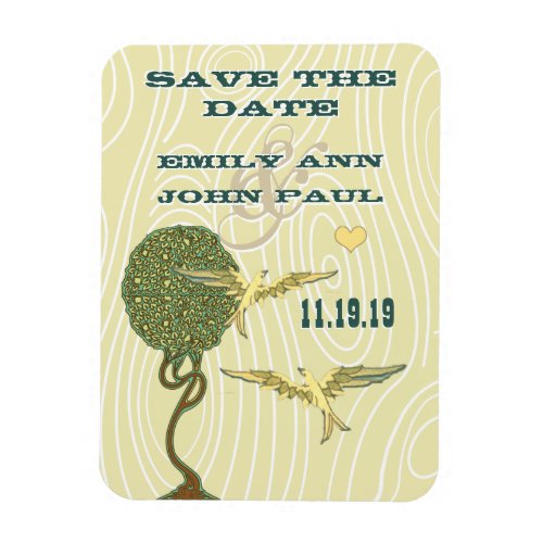 Art Nouveau Tree Birds Wood Grain Save the Date Magnet