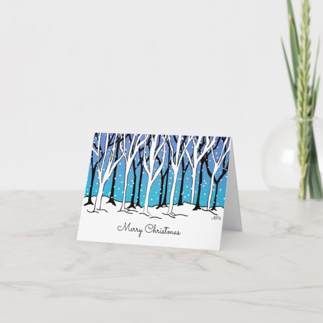 Art Nouveau Trees Blue and White Original Art Note Card (Front)