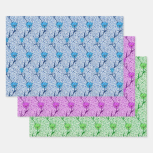 Art Nouveau Tulip Damask, Blue, Violet and Green Wrapping Paper Sheets