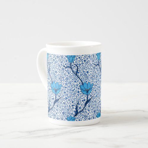 Art Nouveau Tulip Damask Cobalt Blue Bone China Mug