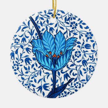 Art Nouveau Tulip Damask  Cobalt Blue Ceramic Ornament by Floridity at Zazzle