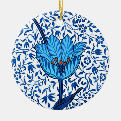 Art Nouveau Tulip Damask Cobalt Blue Ceramic Ornament