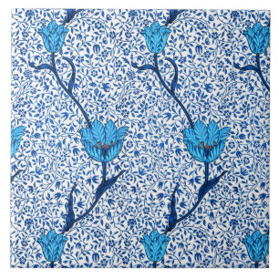 Art Nouveau Tulip Damask, Cobalt Blue Ceramic Tile