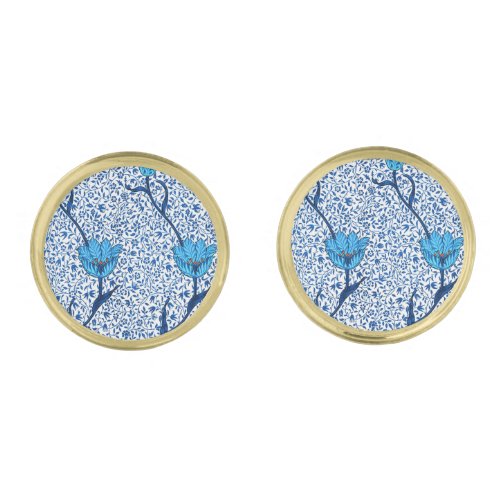 Art Nouveau Tulip Damask Cobalt Blue Cufflinks