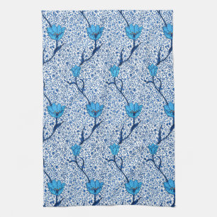 Art Nouveau Tulip Damask, Cobalt Blue Kitchen Towel