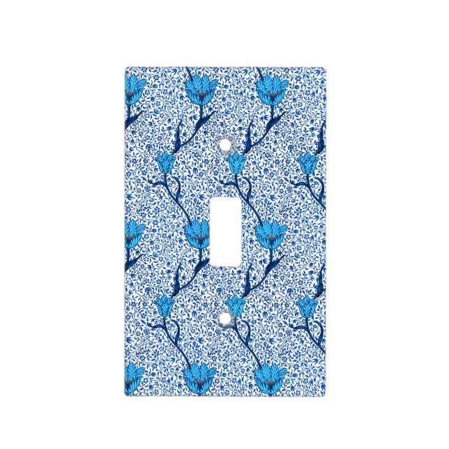 Art Nouveau Tulip Damask, Cobalt Blue Light Switch Cover (Front)