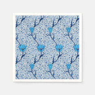 Art Nouveau Tulip Damask, Cobalt Blue Paper Napkins