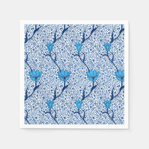 Art Nouveau Tulip Damask Cobalt Blue Paper Napkins