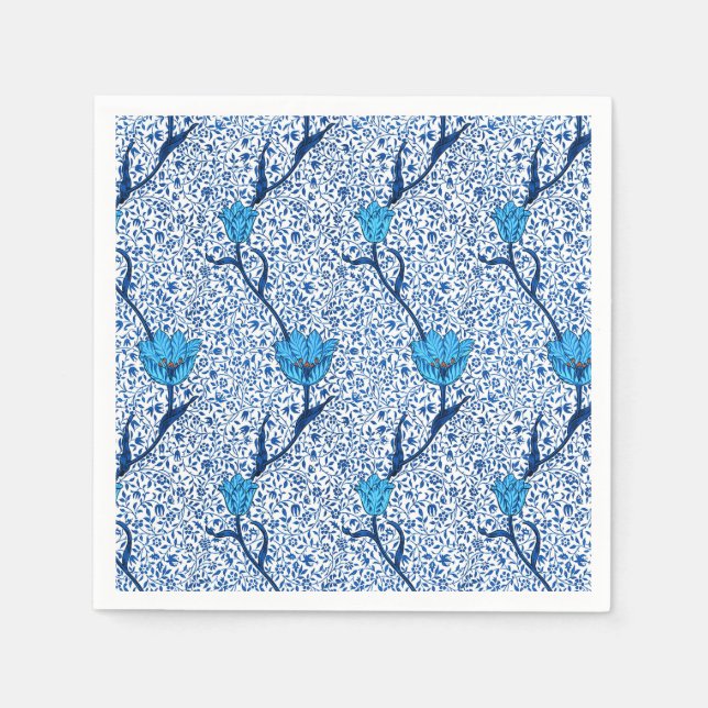 Art Nouveau Tulip Damask, Cobalt Blue Paper Napkins (Front)