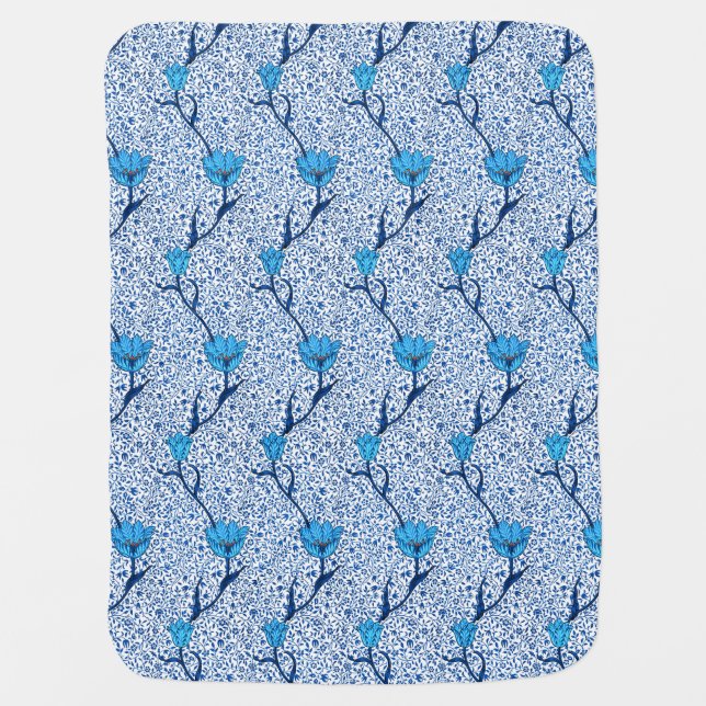 Art Nouveau Tulip Damask, Cobalt Blue Receiving Blanket (Front)