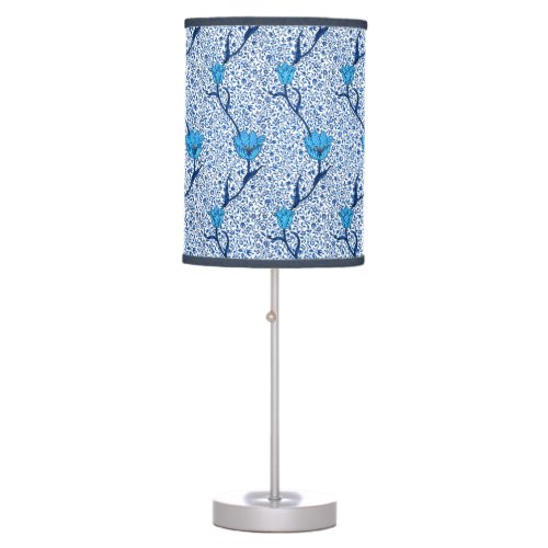 Art Nouveau Tulip Damask Cobalt Blue Table Lamp