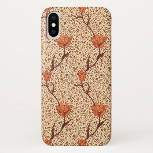 Art Nouveau Tulip Damask Coral and Beige iPhone XS Case
