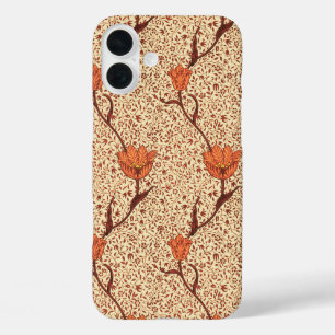 Art Nouveau Tulip Damask, Coral and Beige iPhone 16 Plus Case