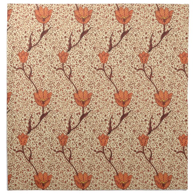 Art Nouveau Tulip Damask, Coral and Beige Cloth Napkin (Front)