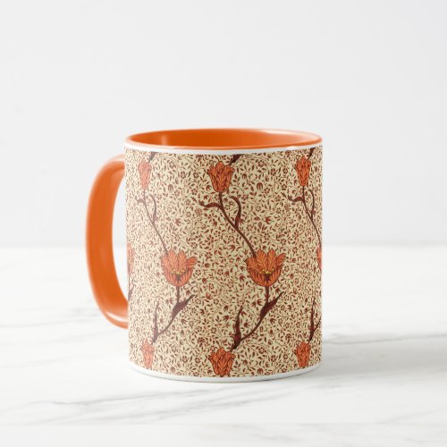 Art Nouveau Tulip Damask Coral and Beige Mug