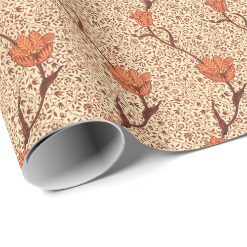 Art Nouveau Tulip Damask Coral and Beige Wrapping Paper