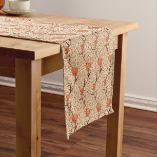 Art Nouveau Tulip Damask, Coral Orange and Beige Short Table Runner