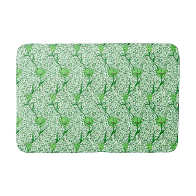 Art Nouveau Tulip Damask, Emerald Green Bathroom Mat (Front)