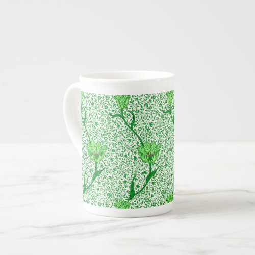 Art Nouveau Tulip Damask Emerald Green Bone China Mug