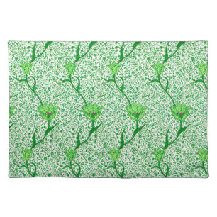 Art Nouveau Tulip Damask, Emerald Green Cloth Placemat