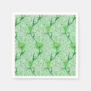 Art Nouveau Tulip Damask, Emerald Green Paper Napkins
