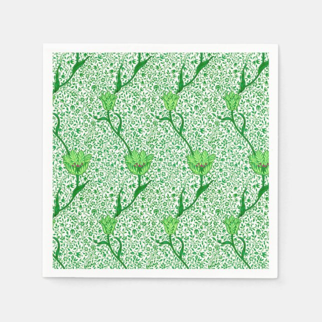 Art Nouveau Tulip Damask, Emerald Green Paper Napkins (Front)