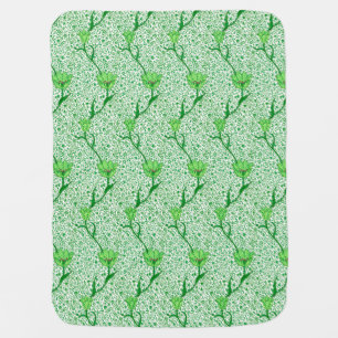 Art Nouveau Tulip Damask, Emerald Green Swaddle Blanket