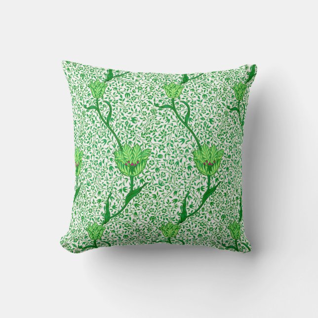 Art Nouveau Tulip Damask, Emerald Green Throw Pillow (Front)