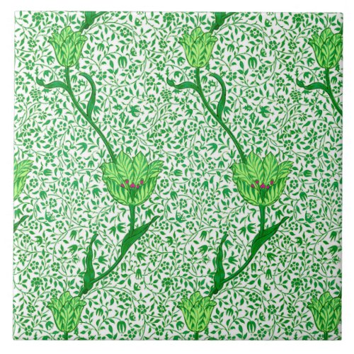 Art Nouveau Tulip Damask Emerald Green Tile
