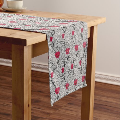 Art Nouveau Tulip Damask Grey  Gray and Red Short Table Runner