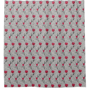 Art Nouveau Tulip Damask, Grey / Gray and Red Shower Curtain