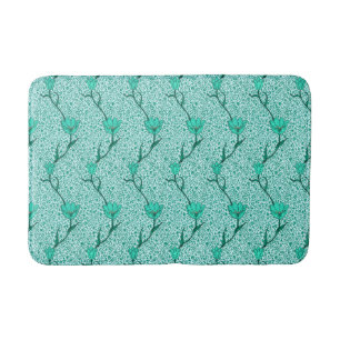 Art Nouveau Tulip Damask, Turquoise Bathroom Mat