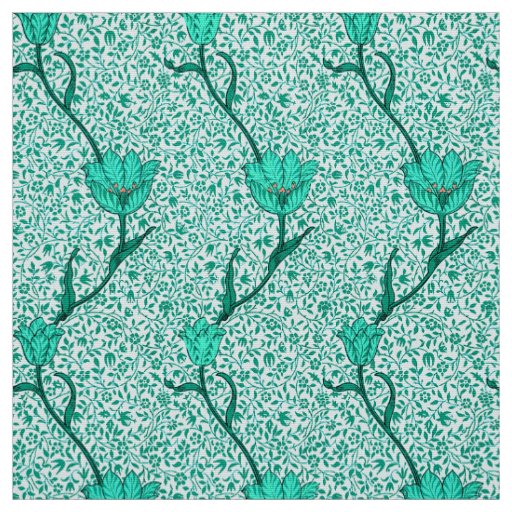 Art Nouveau Tulip Damask, Turquoise Fabric