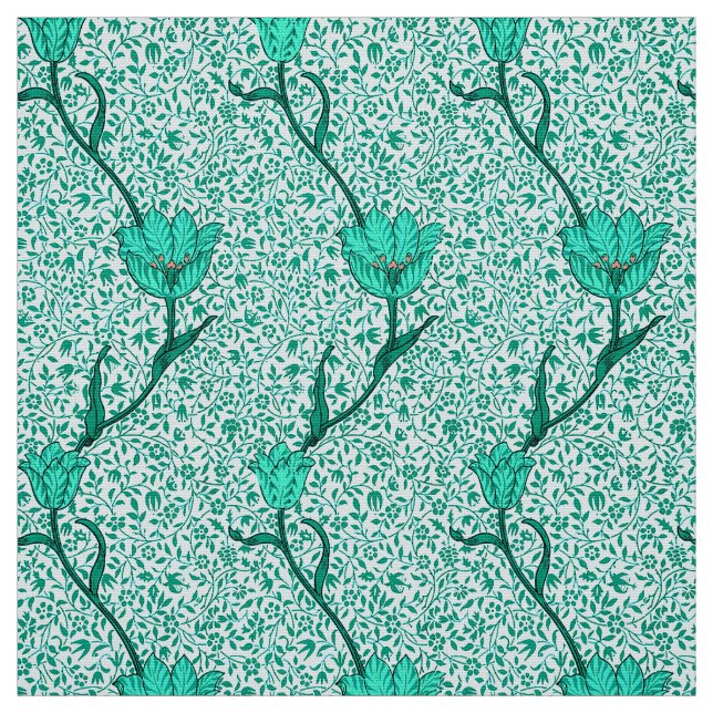Art Nouveau Tulip Damask, Turquoise Fabric (Swatch)