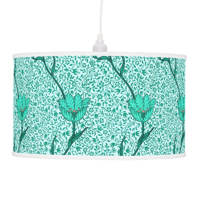 Art Nouveau Tulip Damask, Turquoise Pendant Lamp (Front)