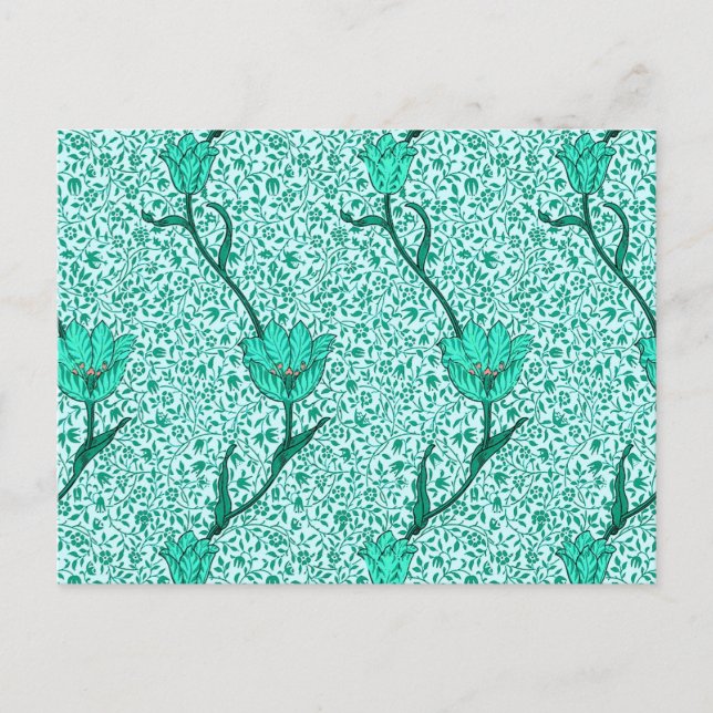 Art Nouveau Tulip Damask, Turquoise Postcard (Front)
