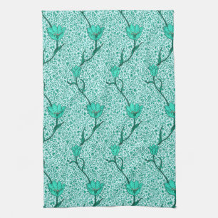 Art Nouveau Tulip Damask, Turquoise Towel
