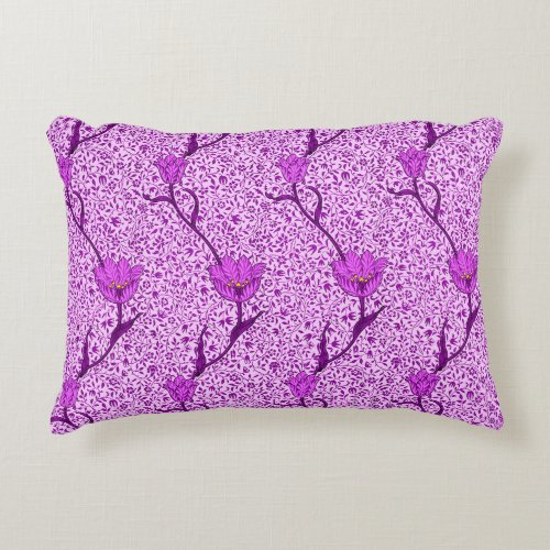 Art Nouveau Tulip Damask Violet and Orchid Accent Pillow