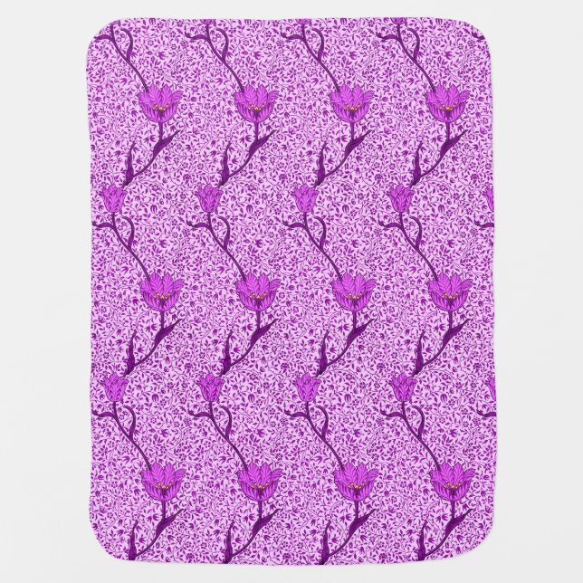 Art Nouveau Tulip Damask, Violet and Orchid Receiving Blanket (Front)