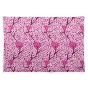 Art Nouveau Tulip Damask, Wine & Fuchsia Pink Cloth Placemat
