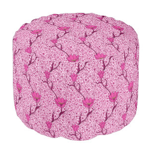 Art Nouveau Tulip Damask, Wine & Fuchsia Pink Pouf