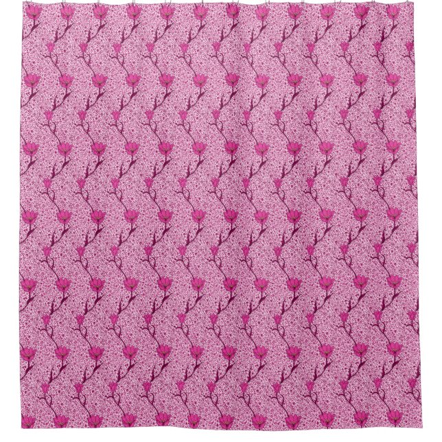 Art Nouveau Tulip Damask, Wine & Fuchsia Pink Shower Curtain (Front)