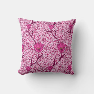 Art Nouveau Tulip Damask, Wine & Fuchsia Pink Throw Pillow
