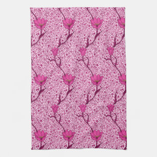 Art Nouveau Tulip Damask, Wine & Fuchsia Pink Towel