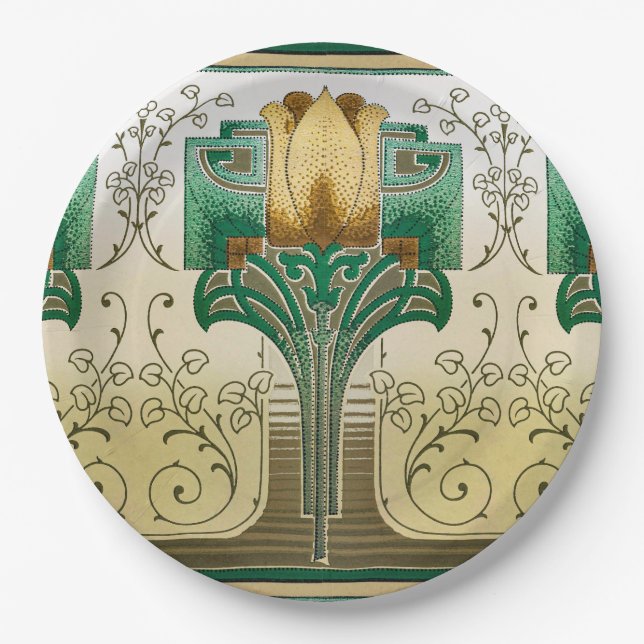 Art Nouveau Tulip  Motif Wedding Birthday Holiday Paper Plates (Front)