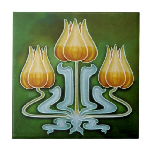 Art Nouveau Tulip Trio Antique Reproduction Ceramic Tile