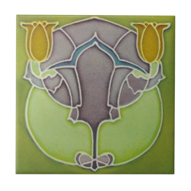 Art Nouveau Tulips Faux Tubelined Reproduction Ceramic Tile (Front)