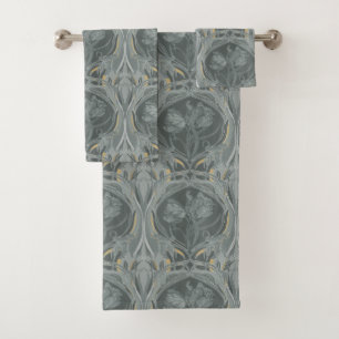 Art Nouveau Tulips Shades of Gray Towels